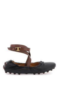Tod's bubble leather ballet flats shoes with strap XXW76K0HS50SWH NERO MOGANO